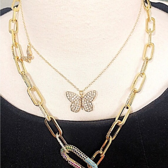 Big & Little Butterfly Necklace in CZ & White Topaz, Gold Filled, Or 2 Smalls - Picture 5 of 10